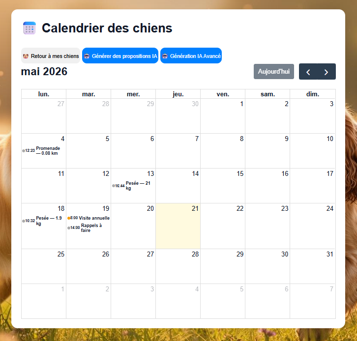 Calendrier vétérinaire