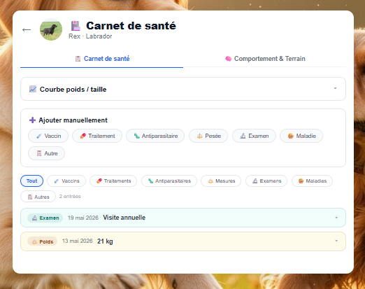 Carnet de santé Dog-IAssistant