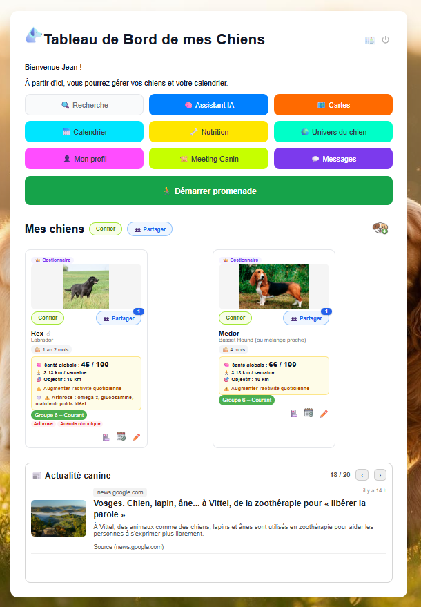 Tableau de bord Dog-IAssistant